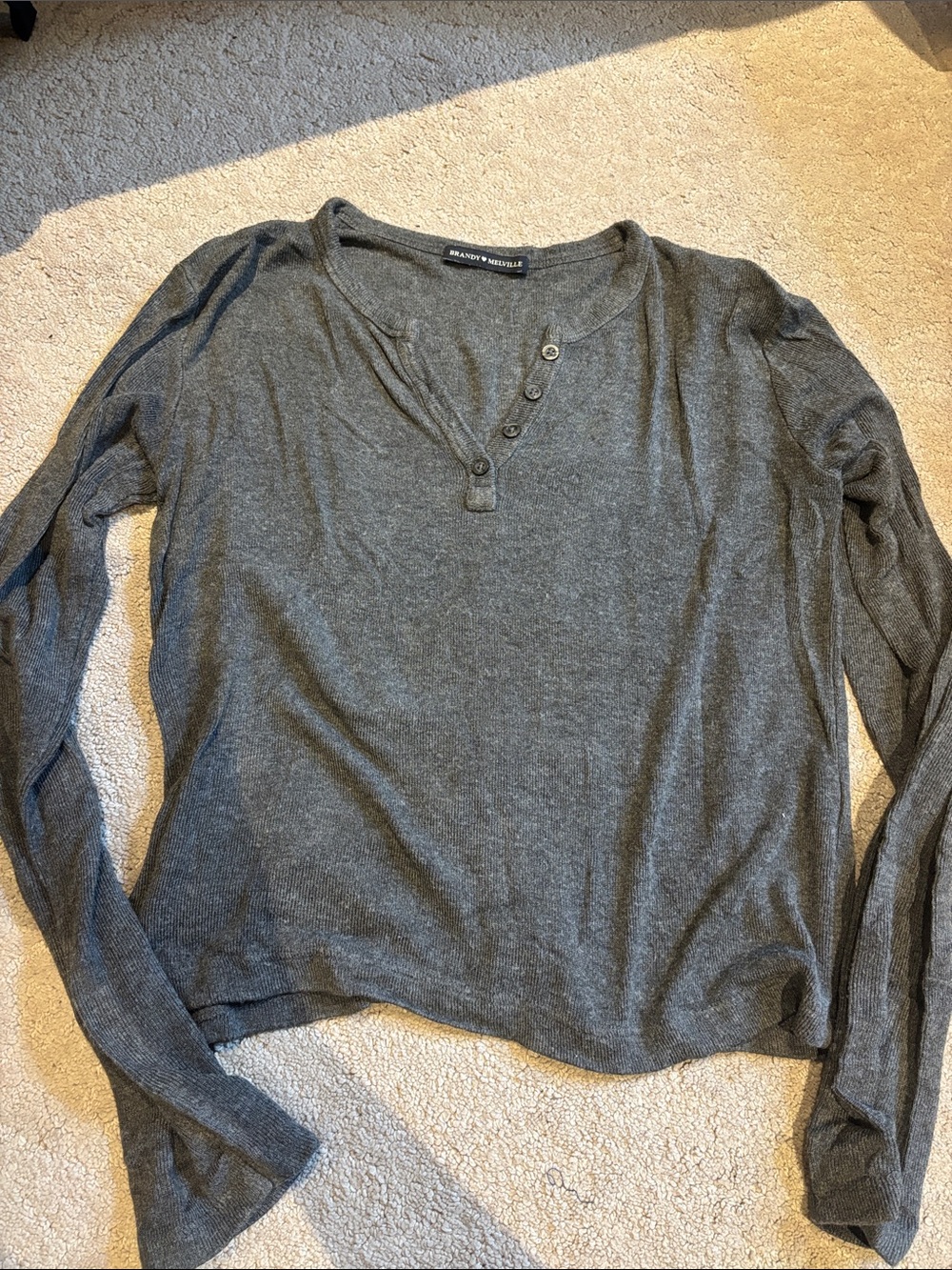 Brandy Melville Charcoal Long Sleeve Henley Top